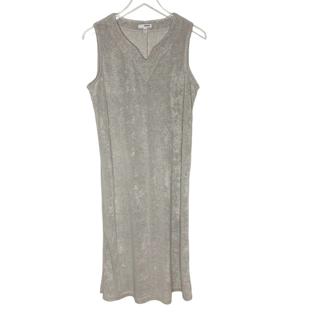 Sonoma grey terry fleece V neck sleeveless maxi lounge dress size Large